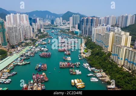 Aberdeen, Hong Kong 12 May 2019: Draufsicht auf den Hafen von Aberdeen Stockfoto