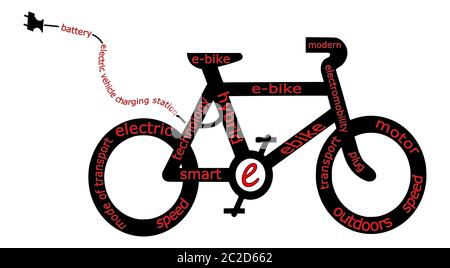 Wordcloud mit E-Bike auf weißem Hintergrund â €" Illustration Stockfoto