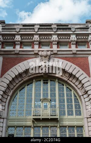 New York City / USA - AUG 22 2018: Details zum Ellis Island National Museum of Immigration Stockfoto