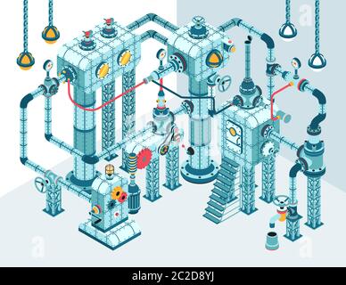Komplexe 3D isometrische industrielle abstrakte komplizierte Maschine Stock Vektor