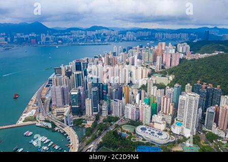 Tin Hau, Hongkong 01. Juni 2019: Blick von oben auf die Stadt Hongkong Stockfoto