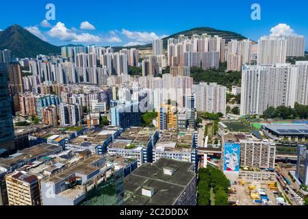 Kwun Tong, Hongkong 06. September 2019: Blick von oben auf die Stadt Hongkong Stockfoto