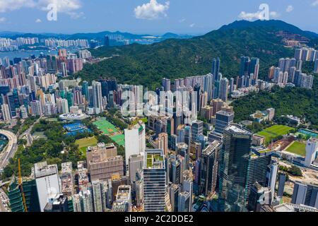 Causeway Bay, Hongkong 11. September 2019: Blick von oben auf die Stadt Hongkong Stockfoto