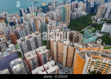 Tin Hau, Hongkong 01. Juni 2019: Blick von oben auf die Stadt Hongkong Stockfoto