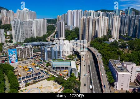 Kwun Tong, Hongkong 06. September 2019: Blick von oben auf die Stadt Hongkong Stockfoto