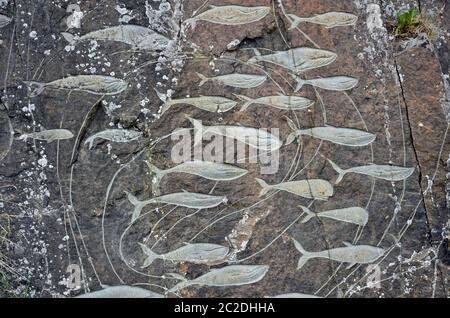 Skulpturenweg in Qaqortoq, Grönland Stockfoto