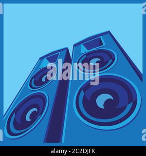 Stilisierte Vektor-Illustration zum Thema Musik und Sound. Leistungsstarkes Lautsprechersystem Stock Vektor