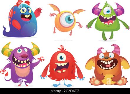 Cartoon Monster Kollektion. Vektor-Set von Cartoon-Monster isoliert. Design für Print, Party Dekoration, T-Shirt, Illustration, Logo, Emblem oder Stick Stock Vektor