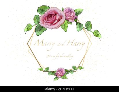 Blumen Hochzeit Einladungskarte Stockfoto