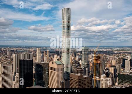 Blick auf die Stadt und den Central Park von New York vom Rockefeller Center auf der Dachterrasse Stockfoto