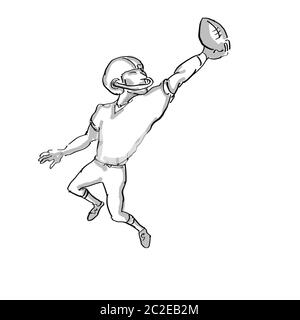 Cartoon Stil Abbildung eines American football player in Schwarz und Weiß auf isoliert weißer Hintergrund Stockfoto