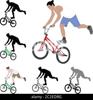 bmx Stunt Bikyclist Silhouette und Farbe Illustration - Vektor Stock Vektor
