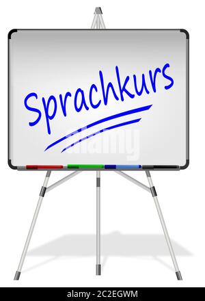 Whiteboard mit Sprachkurs - in deutscher Sprache - 3D-Illustration Stockfoto