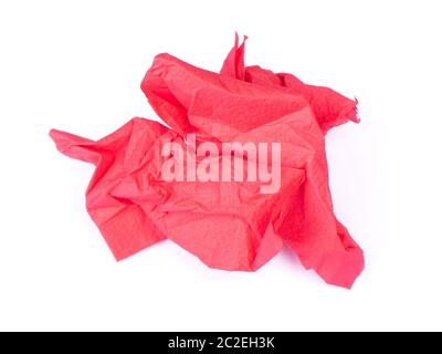 Zerknitterte Papierserviette isoliert auf weißem Hintergrund Stockfoto