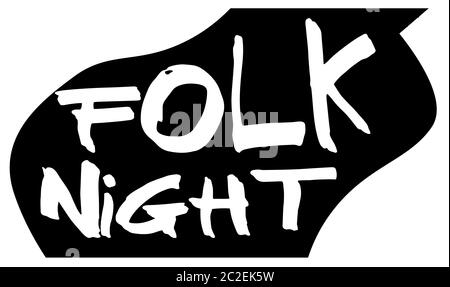 Eine typische akustische Gitarre silhouette isoliert über einen weißen Hintergrund mit Text Folk Nacht Stockfoto