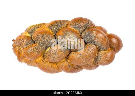 Frische ganze challah Brot auf weißem Hintergrund mit Freistellungspfad isoliert Stockfoto