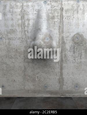 Zementskulptur in Form einer menschlichen Nase auf einer Betonwand. Kreative konzeptuelle moderne Kunst mit Kopierraum. 3D-Rendering Stockfoto