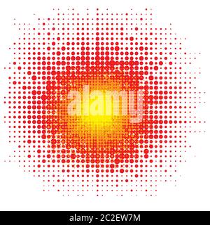 Halbton Explode Flash, Cartoon Explosion, gepunkteter Stern Burst isoliert auf weißem Hintergrund. Stockfoto