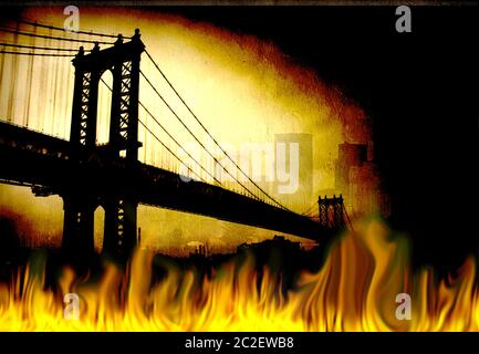 Manhattan Bridge in Brand. 3D-Rendering Stockfoto