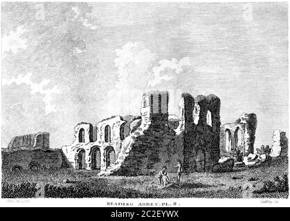 Ein Stich der Abtei von Reading im Januar 21 1773, der in hoher Auflösung von einem Buch aus den 1780er Jahren gescannt wurde. Glaubte, Copyright frei. Stockfoto