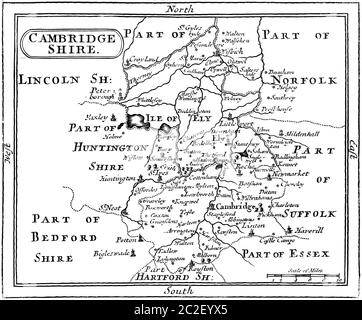 Eine Karte von Cambridgeshire, die in hoher Auflösung von einem Buch aus den 1780er Jahren gescannt wurde. Dieses Bild ist vermutlich frei von allen Urheberrechten. Stockfoto