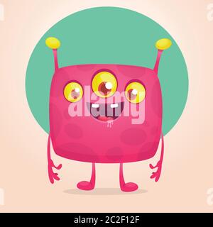 Lustige Alien Cartoon mit drei Augen. Design für Druck, Aufkleber Stock Vektor