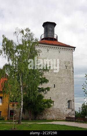 Blick auf Lotršèak-Turm, Wehrturm im alten Teil von Zagreb genannt Gradec, Kroatien Stockfoto