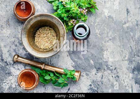 Oregano oder majoran Blätter in der Kräutermedizin Stockfoto