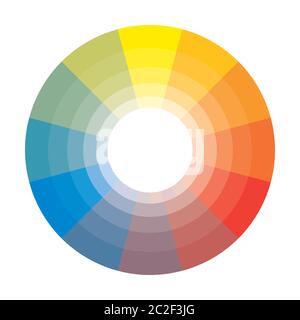 Polychrome Multicolor Spektrale Regenbogen Kreis der 12 Segmente mit Schattierungen. Die spektrale Harmonischen bunte Palette des Malers. Stockfoto