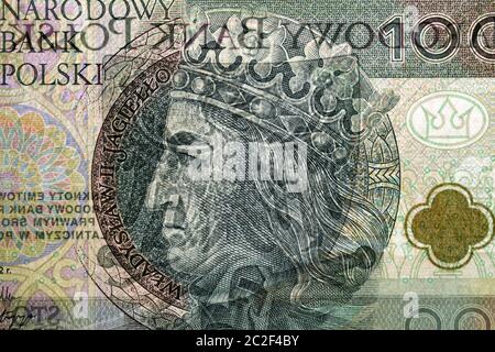 Nahaufnahme einer Banknote von Polen Stockfoto