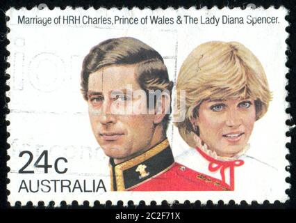 AUSTRALIEN - UM 1981: Briefmarke gedruckt von Australien, zeigt Prinz Charles und Lady Diana, um 1981 Stockfoto