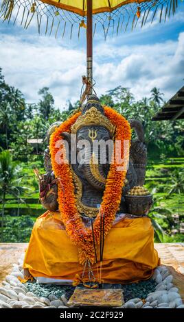 Ganesh Statue auf der Tagalalang Reis Terrasse in Bali, Indonesien Stockfoto