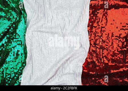 Flagge Italien bestickt mit glänzenden square Pailletten, Vollbild, Nahaufnahme Stockfoto