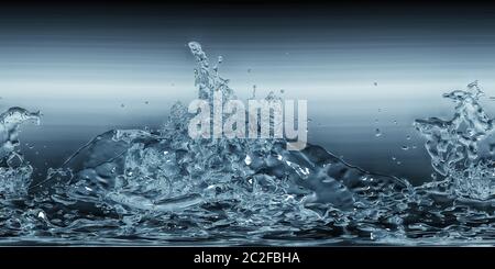 Spritzer Wasser auf einem dunklen Hintergrund. HDRI-Karte, 3D-Abbildung Stockfoto