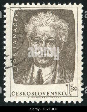 TSCHECHOSLOWAKEI - UM 1953: Briefmarke gedruckt von Tschechoslowakei, zeigt Leos Janacek, um 1953 Stockfoto