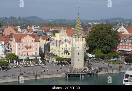 Blick vom Leuchtturm in Lindau am Bodensee Stockfoto