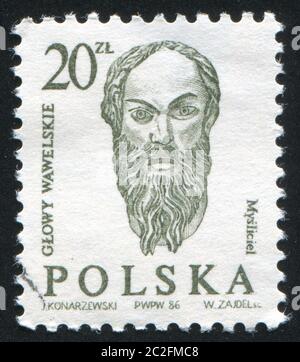 POLEN - UM 1984: Briefmarke gedruckt von Polen, zeigt Wawel Heads, Thinker, um 1984 Stockfoto