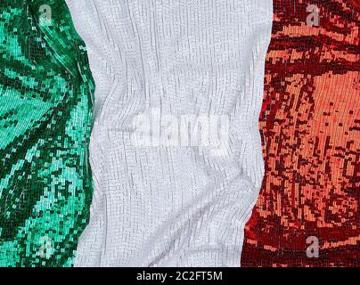 Flagge Italien bestickt mit glänzenden square Pailletten, Vollbild, Nahaufnahme Stockfoto