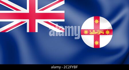 3D-Flagge von New South Wales, Australien. 3D-Darstellung. Stockfoto