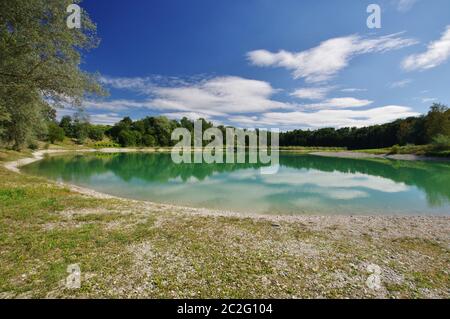 Naturerlebnisweiher Halfing, Halfing, Chiemgau, Oberbayern, Deutschland Stockfoto