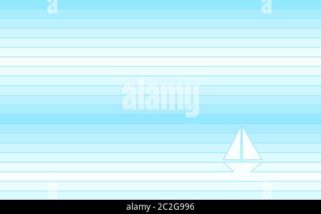 Yacht im Meer - hellblau gestreiften Hintergrund. Vektordarstellung für Liniengrafik Stock Vektor