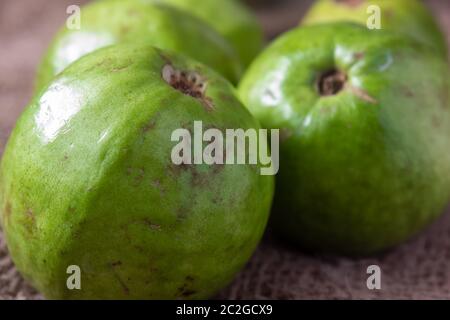 Guava ist eine tropische Frucht, die reich an Ballaststoffen und Vitamin C ist Stockfoto