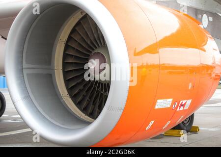 Das Triebwerk, das Strahltriebwerk eines Flugzeugs Stockfoto