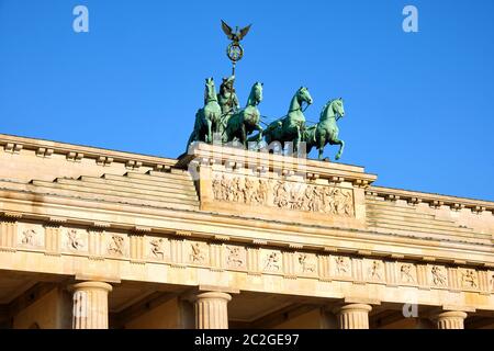Detail der Quadriga auf dem Brandenburger Tor in Berlin. Stockfoto