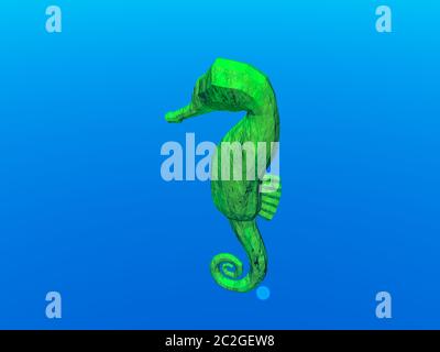 Grüne Seepferdchen schwimmen im Wasser Stockfoto