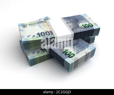 Stapel von South African Rand (isoliert auf weißem Hintergrund) Stockfoto