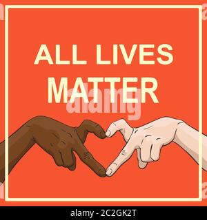 Alle Leben Materie Banner mit multirassischen Händen zeigt Herz Form Geste. Vektorgrafik Stock Vektor