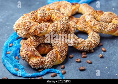 Traditionelle türkische Bagels aus nächster Nähe. Stockfoto