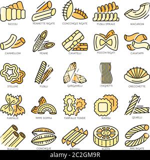 Nudelsymbol legt Linienfarbvektor fest Stock Vektor