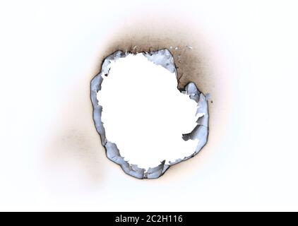 Detail der verbrannten throughhole in ein leeres Papier Stockfoto